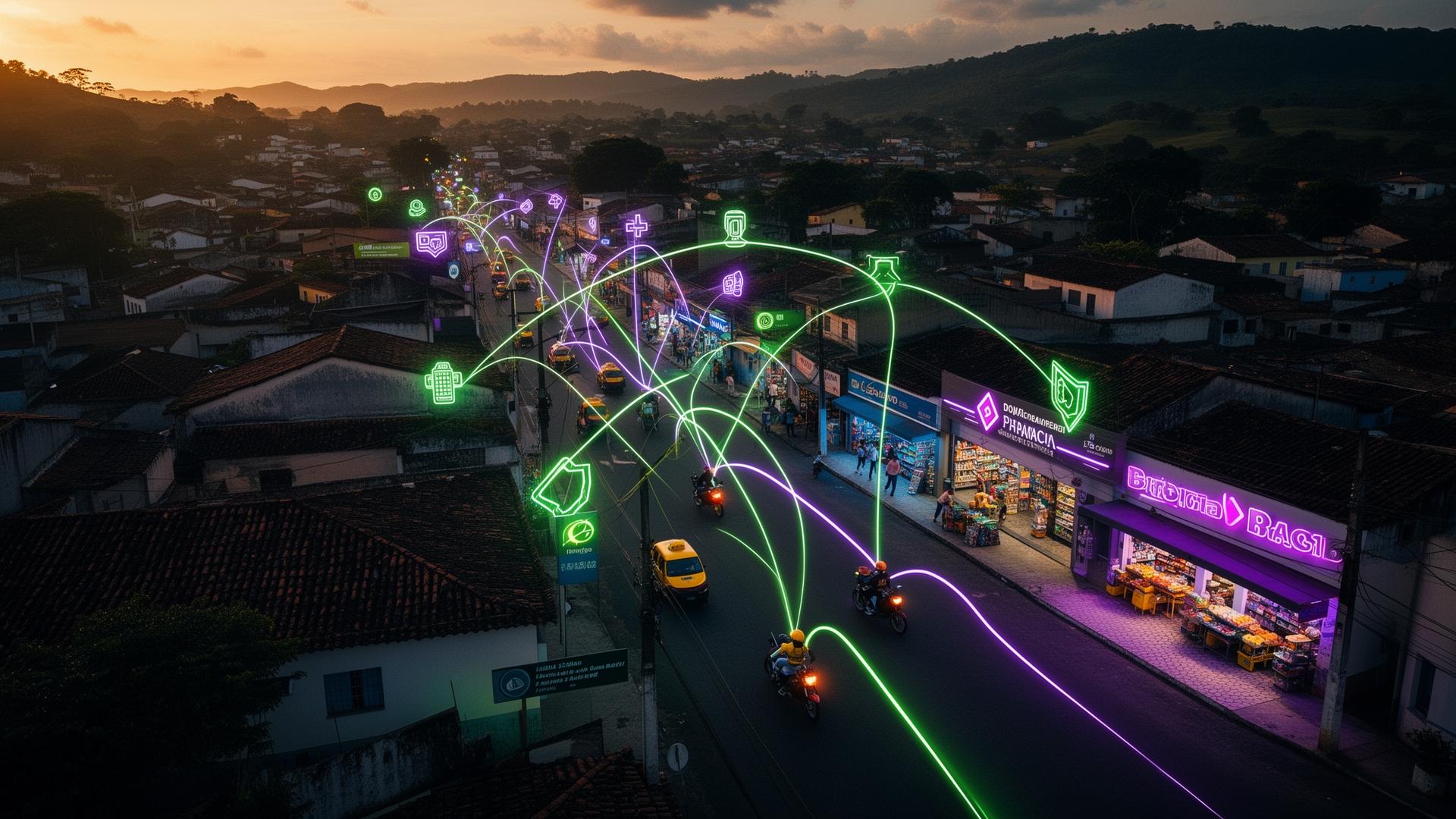 Ecossistema BoraZé! conectando mototaxistas, farmácias, restaurantes e mercados de uma cidade brasileira